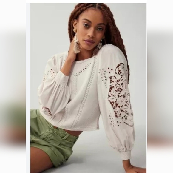 Anthropologie Tops - Anthropologie Cutwork Puff-Sleeve Sweater
